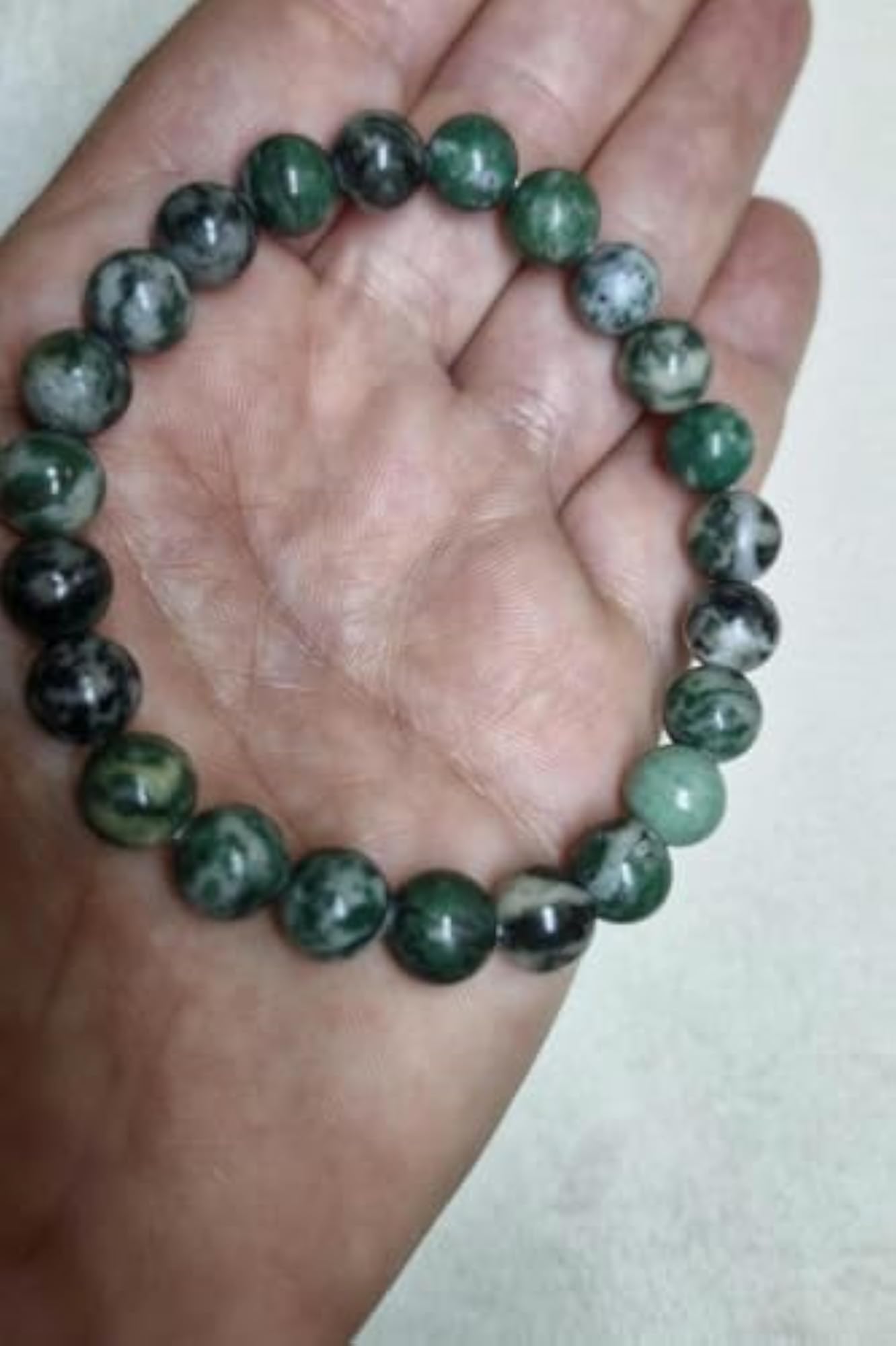 Unisex Natural Serpentine 8mm Round Bead Stretchable Bracelet